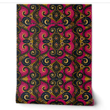 Magenta Gold Paisley African Print Wallpaper