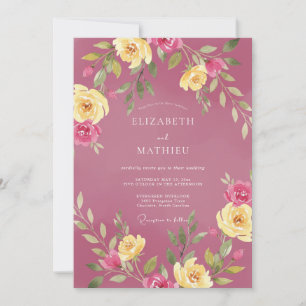 Magenta Golden Foliage Eucalyptus Wedding Invitation