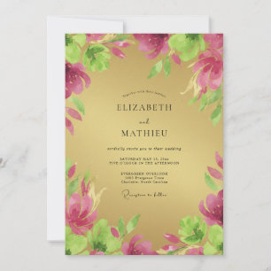 Magenta Golden Wildflower Wedding Invitation