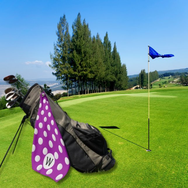 Magenta Golf Ball Pattern Monogram Personalised Golf Towel (Creator Uploaded)
