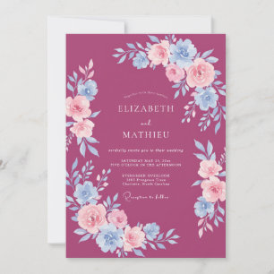 Magenta Graceful Floral Spring Wedding Invitation