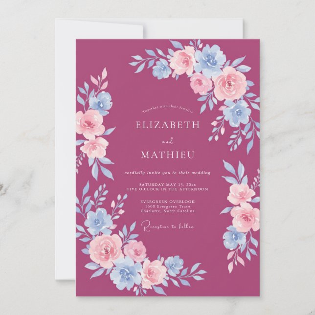 Magenta Graceful Floral Spring Wedding Invitation (Front)