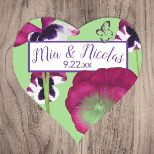 Magenta Green Flowers Personalised Heart Stickers