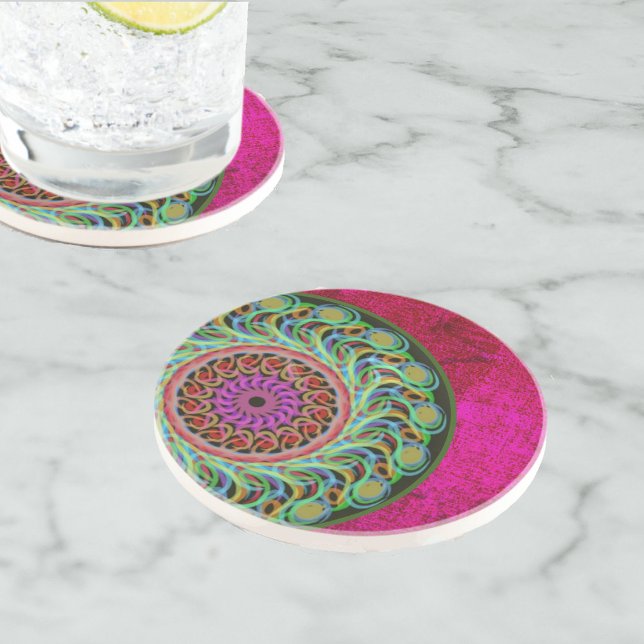 Magenta & Green Mandala Sandstone Coaster (Creator Uploaded)