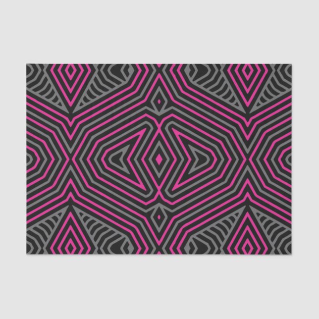 Magenta Grey and Black Ethnic Tribal Pattern Tissue Paper (Front)