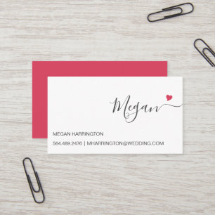 Magenta Heart Simple Elegant Typography Custom Business Card