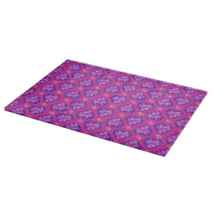 Magenta Hearts and Flowers Glass Cutting Board