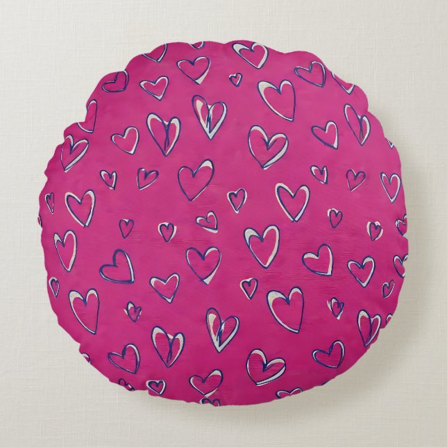 Magenta Hearts Pattern Round Cushion (Front)