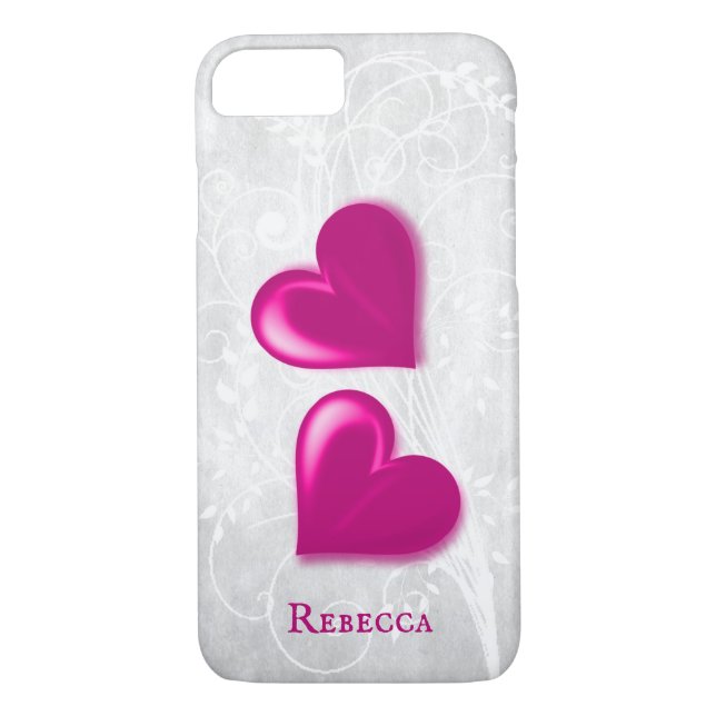 Magenta Hearts Personalised Case-Mate iPhone Case (Back)