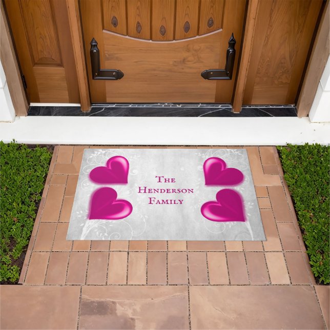 Magenta Hearts Personalised Doormat (Outdoor)