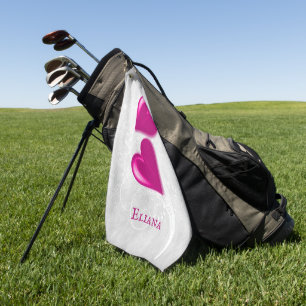 Magenta Hearts Personalised Golf Towel