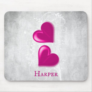 Magenta Hearts Personalised Mouse Pad