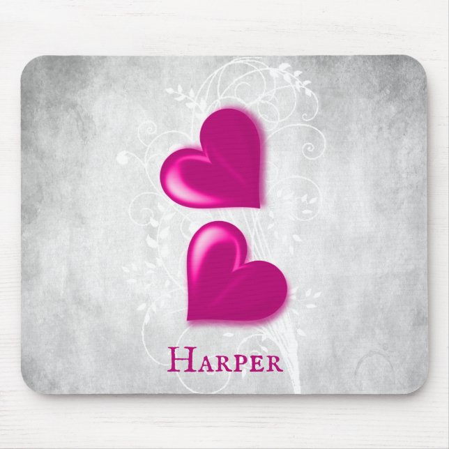 Magenta Hearts Personalised Mouse Pad (Front)