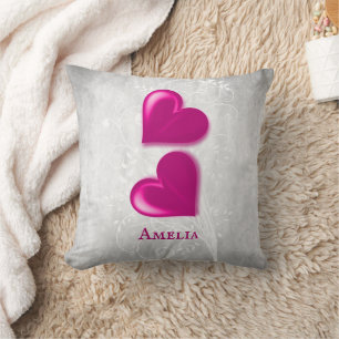 Magenta Hearts Personalised Throw Pillow