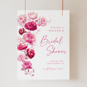 Magenta Hot Pink Floral Bridal Shower Welcome Sign