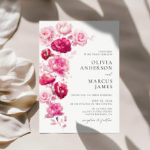 Magenta Hot Pink Floral Elegant Wedding Invitation
