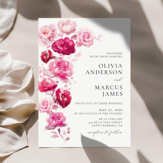 Magenta Hot Pink Floral Elegant Wedding Invitation (Creator Uploaded)