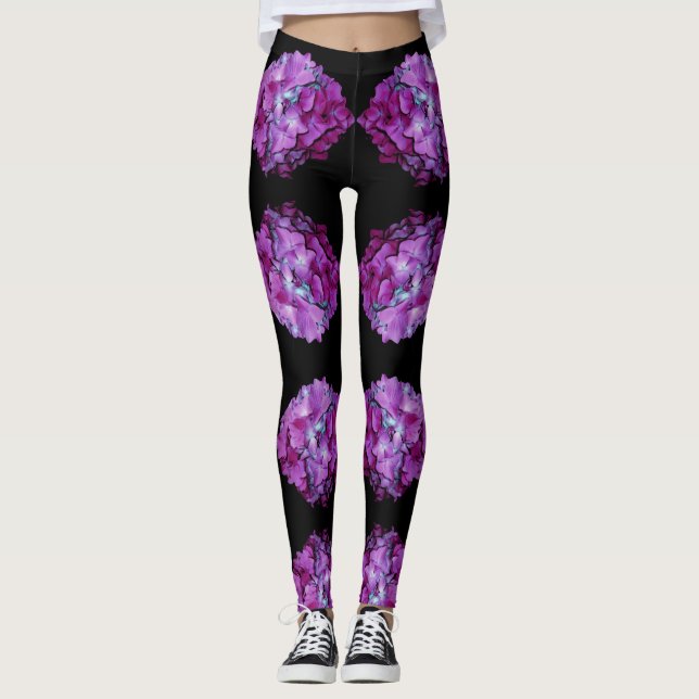 Magenta  Hydrangeas Leggings (Front)