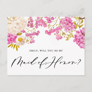 Magenta Hydrangeas Maid of Honour Proposal Card