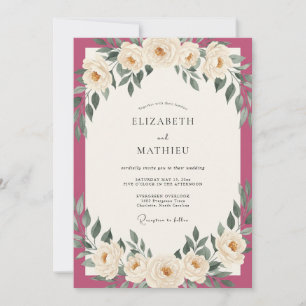 Magenta Ivory Leafy Wedding Invitation