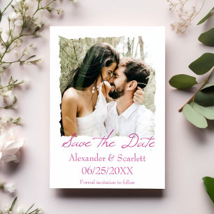 Magenta Jagged Frame Photo Save The Date Announcement