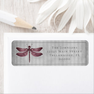 Magenta Jeweled Dragonfly Wedding Return Address Label