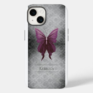 Magenta Jewelled Butterfly Damask iPhone 14 Case