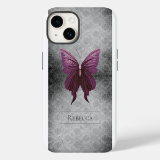 Magenta Jewelled Butterfly Damask iPhone 14 Case
