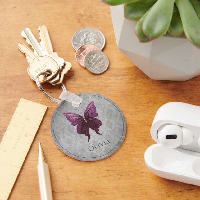 Magenta Jewelled Butterfly Key Ring (Desk)