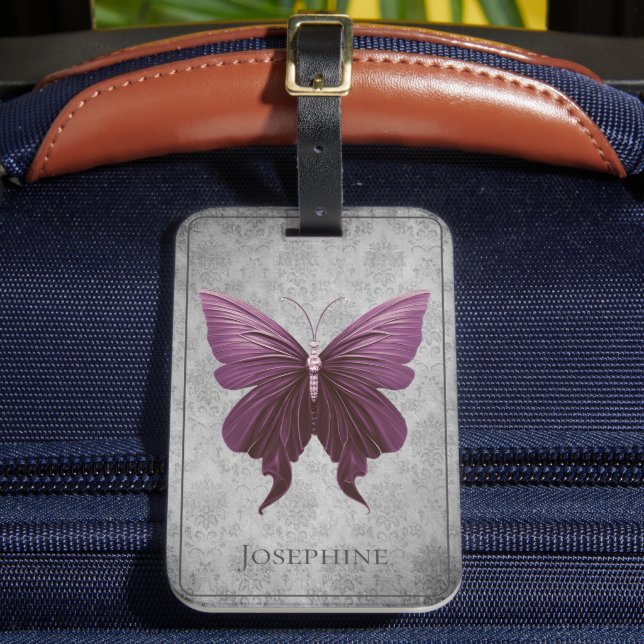 Magenta Jewelled Butterfly Luggage Tag (Front Insitu 2)