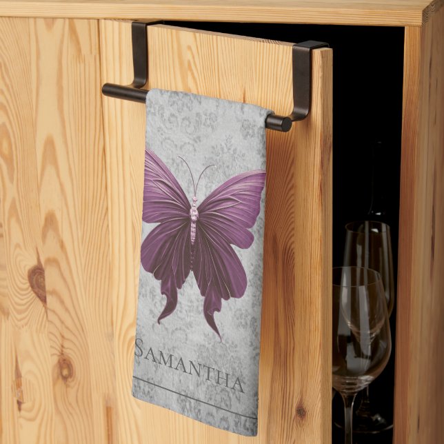 Magenta Jewelled Butterfly Tea Towel (Thirds Fold)