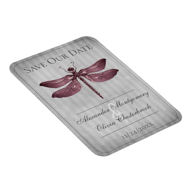 Magenta Jewelled Dragonfly Save the Date Magnet (Right Side)