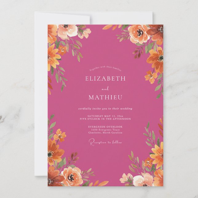 Magenta Jubilant Autumnal Wedding Invitation (Front)