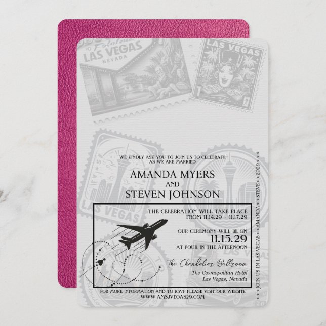 Magenta Las Vegas Passport Wedding Invitation (Front/Back)