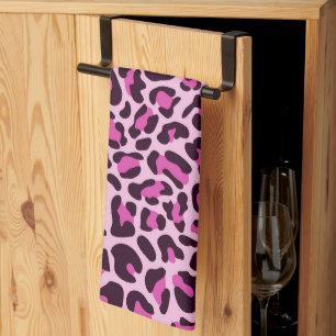 Magenta Leopard Print Retro Kitchen Towel