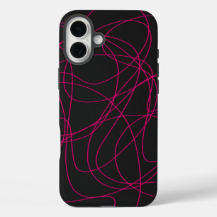 Magenta Line Art on Black  iPhone 16 Plus Case