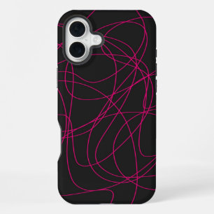 Magenta Line Art on Black iPhone 16 Plus Case