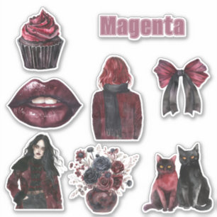 Magenta Lips Cats Flowers Bow