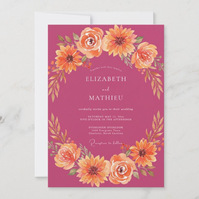 Magenta Lively Autumnal Wedding Invitation (Front)