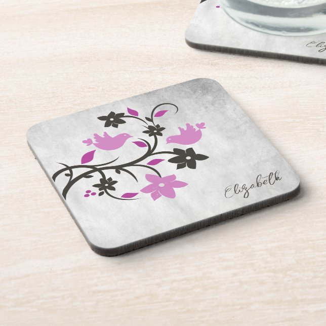 Magenta Lovebirds Beverage Coaster (Left Side)