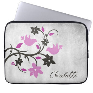 Magenta Lovebirds Personalised Laptop Sleeve