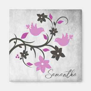 Magenta Lovebirds Personalised Magnet