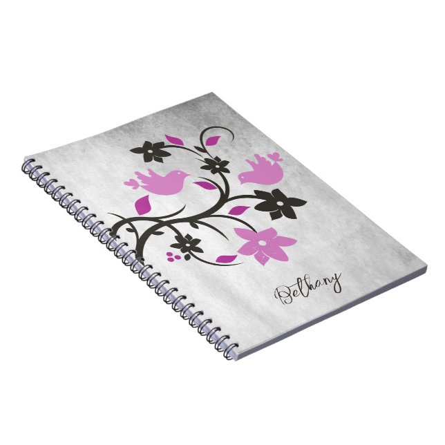 Magenta Lovebirds Personalised Notebook (Right Side)