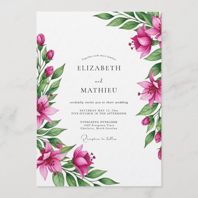 Magenta Lush Botanical Wedding Invitation (Front)