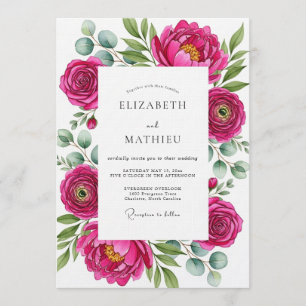 Magenta Lush Floral Whimsy Wedding Invitation