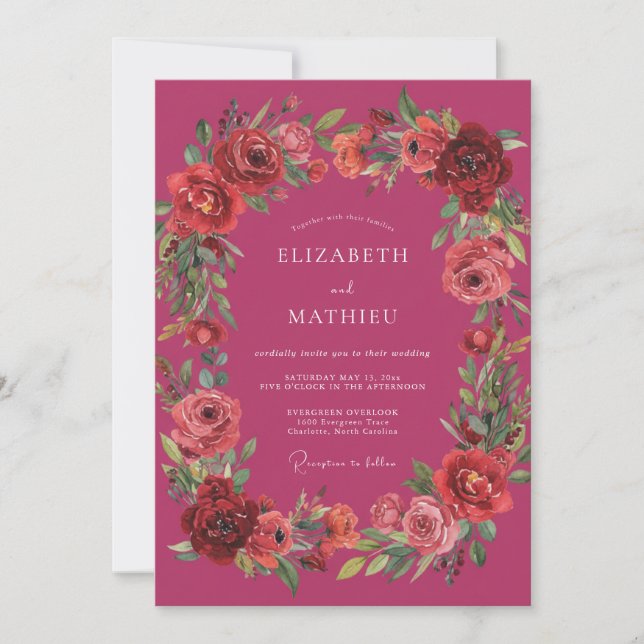 Magenta Lush Winter Wedding Invitation (Front)