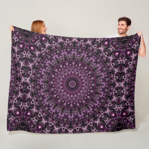 Magenta Mandala Kaleidoscope Medallion Flower Fleece Blanket