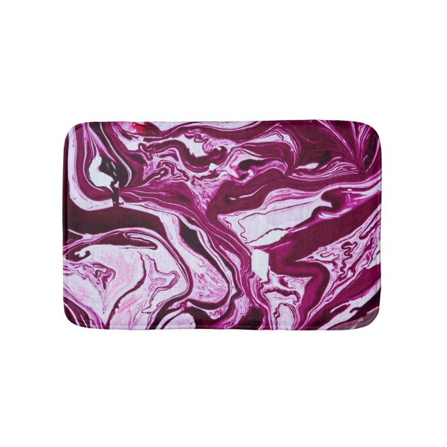 Magenta Marble Texture: Abstract Fluid Art Bath Mat (Front)