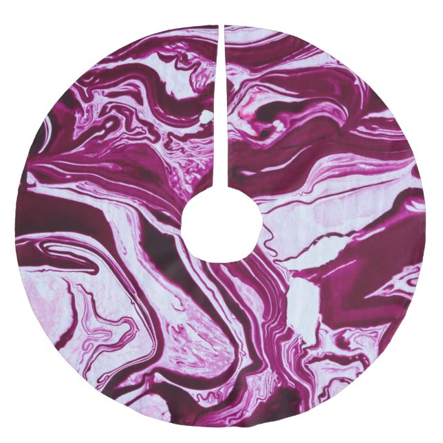 Magenta Marble Texture: Abstract Fluid Art Brushed Polyester Tree Skirt (Front)