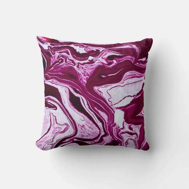 Magenta Marble Texture: Abstract Fluid Art Cushion (Front)